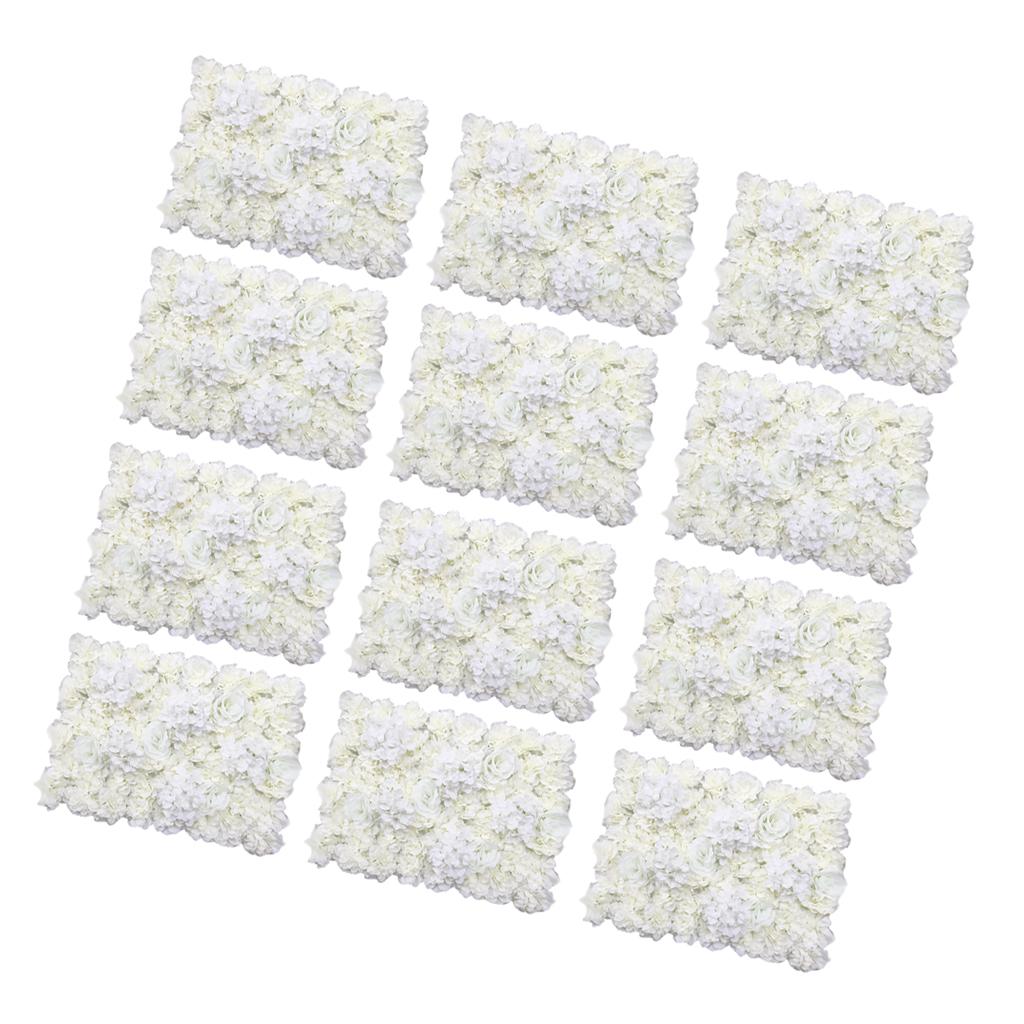 12 Pieces Artificial Rose Hydrangea Flower Wall Panels Wedding Decor Cream