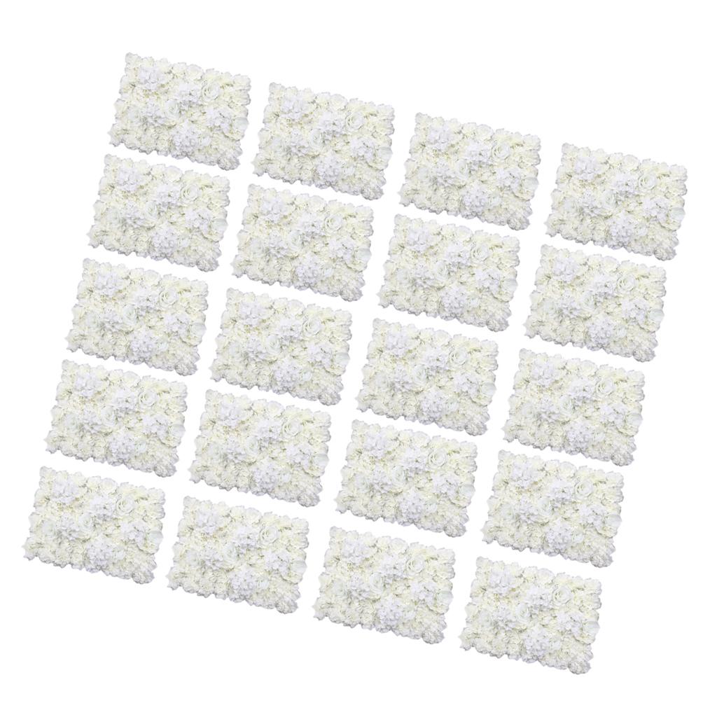 20 Pieces Artificial Rose Hydrangea Flower Wall Panels Wedding Decor Cream