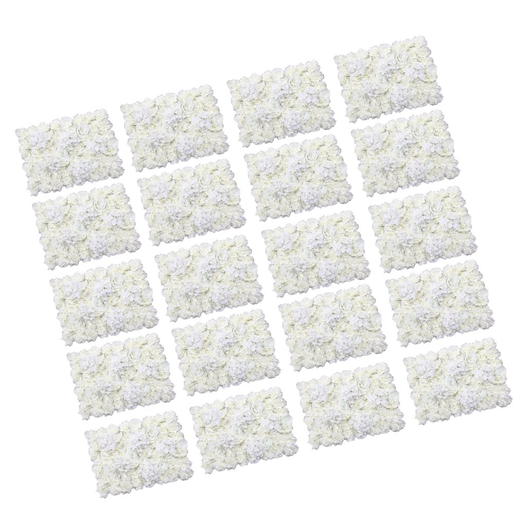20 Pieces Artificial Rose Hydrangea Flower Wall Panels Wedding Decor Cream