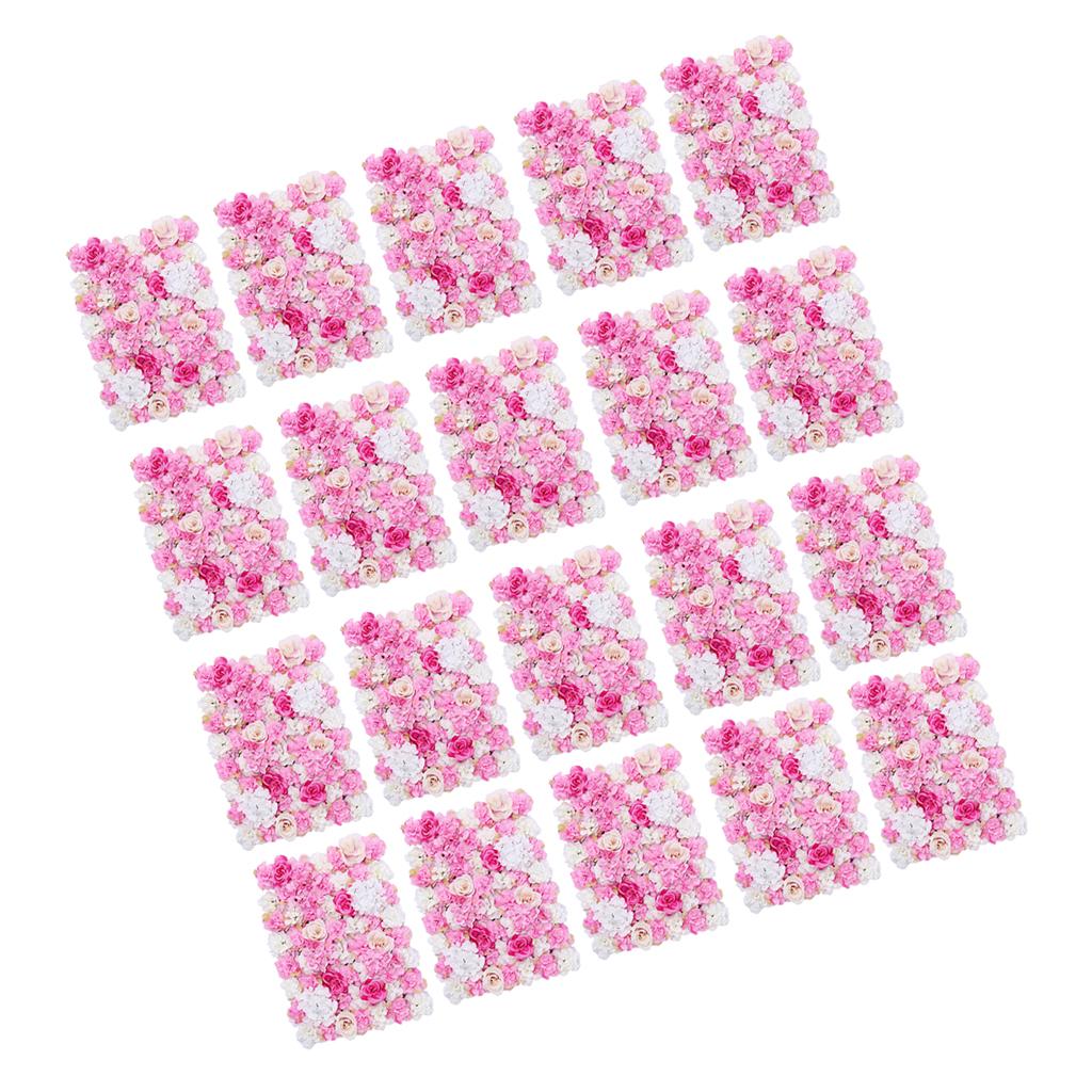 20 Pieces Artificial Flower Wall Panels Wedding Venue Decor Hot Pink
