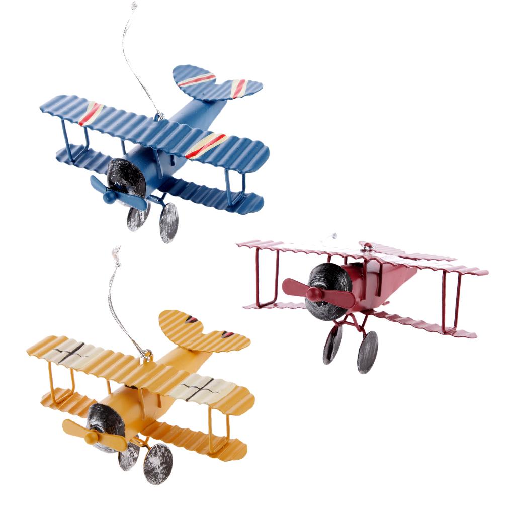 Collectible Metal Aircraft Model Biplane Plane Toy String Hanging Decoration