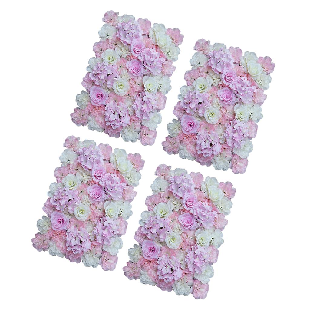 4 Pieces Artificial Flower Wall Panels Wedding Venue Decor Pink White