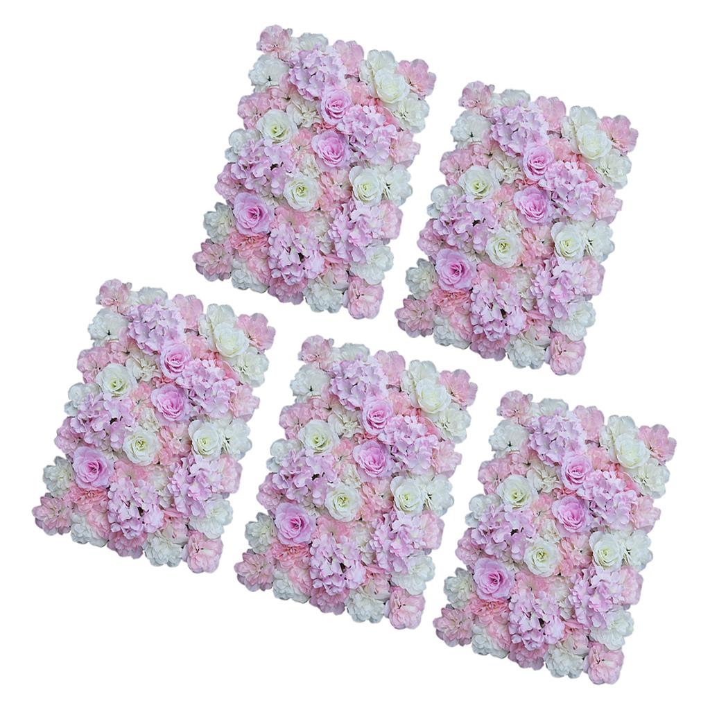 5 Pieces Artificial Flower Wall Panels Wedding Venue Decor Pink White
