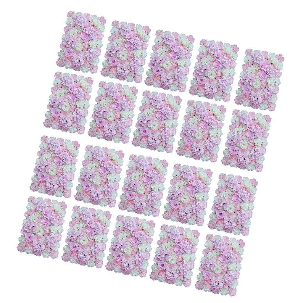 20 Pieces Artificial Flower Wall Panels Wedding Venue Decor Pink White