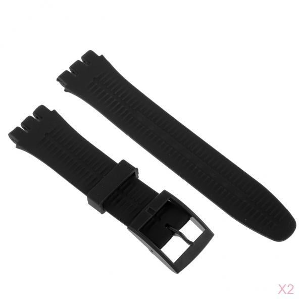 2 Pieces Black 19mm Silicone Rubber Replacement Watch Bands Strap Washable