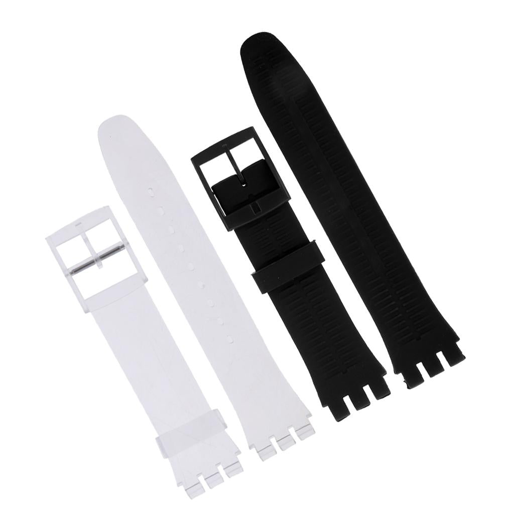 2 Pieces Soft Rubber Replacement Watch Band Strap 19mm Wristband Lightweight