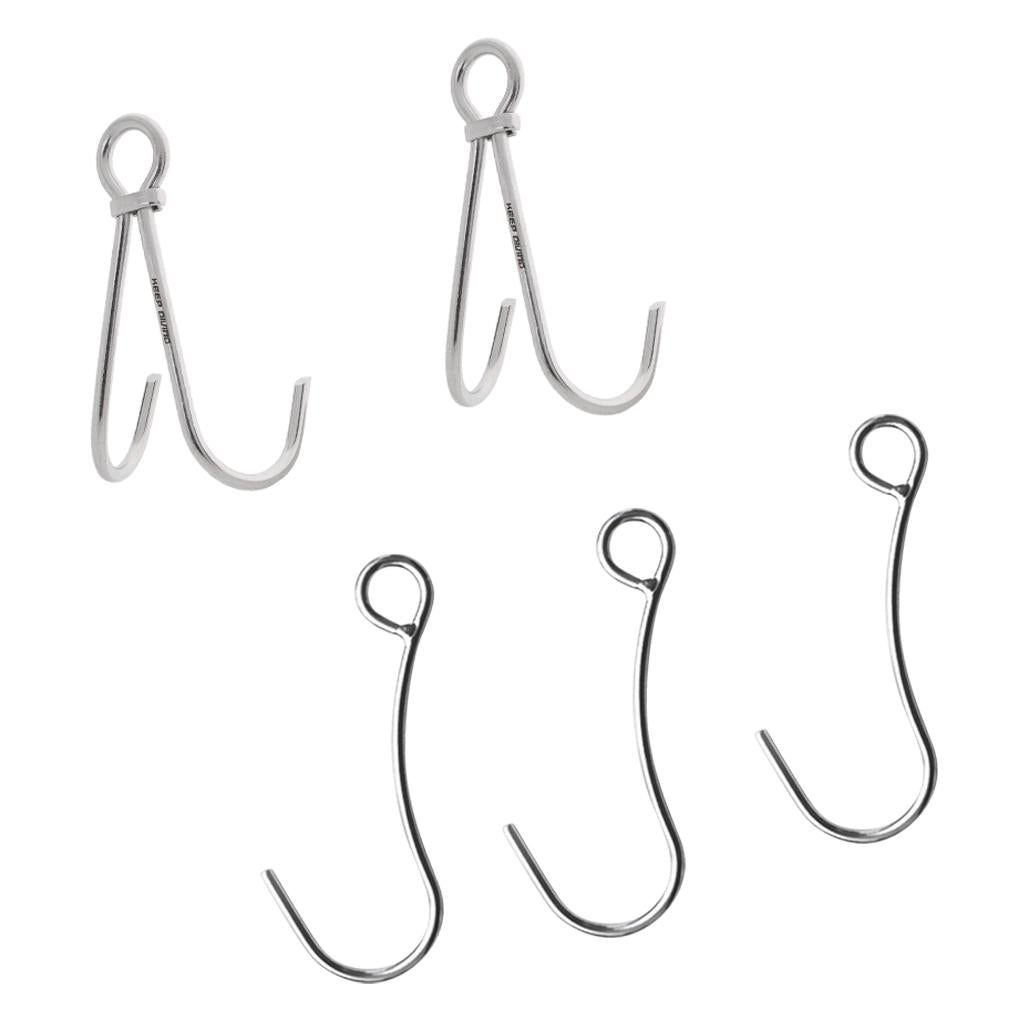 3 Pieces Stainless Steel Scuba Diving Single Hook and 2 Pieces Doule Hook