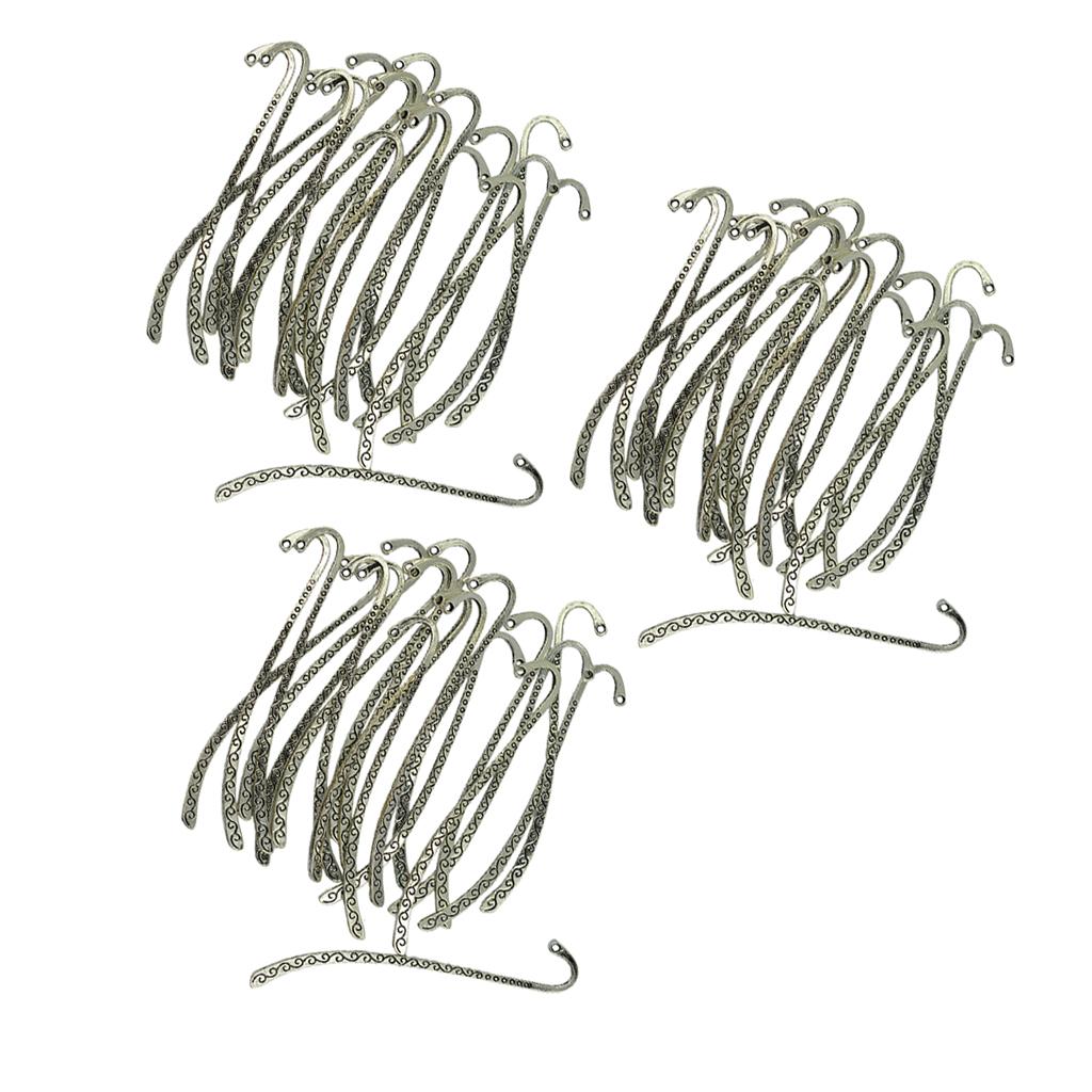 60pcs Tibetan Silver Beading Line Pattern Bookmarks With Loop For DIY Making