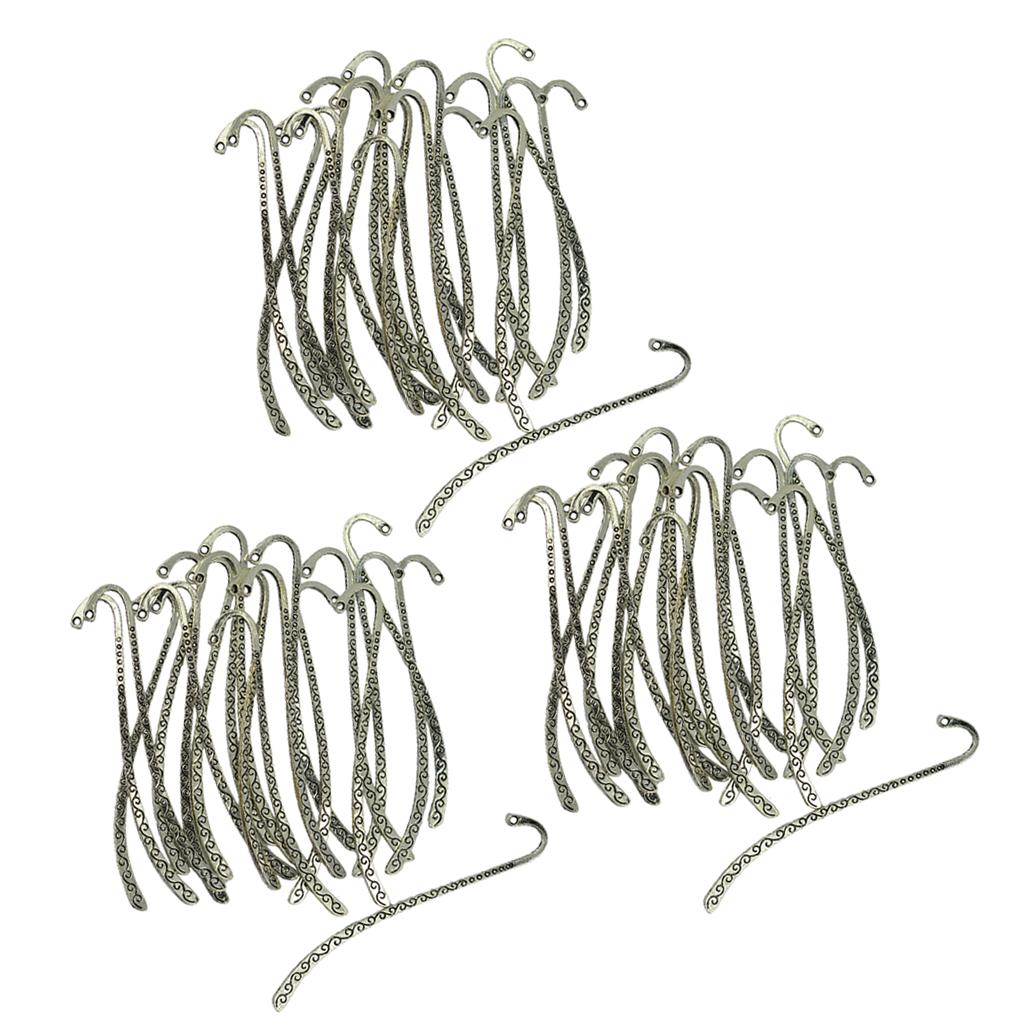 60pcs Tibetan Silver Beading Line Pattern Bookmarks With Loop For DIY Making