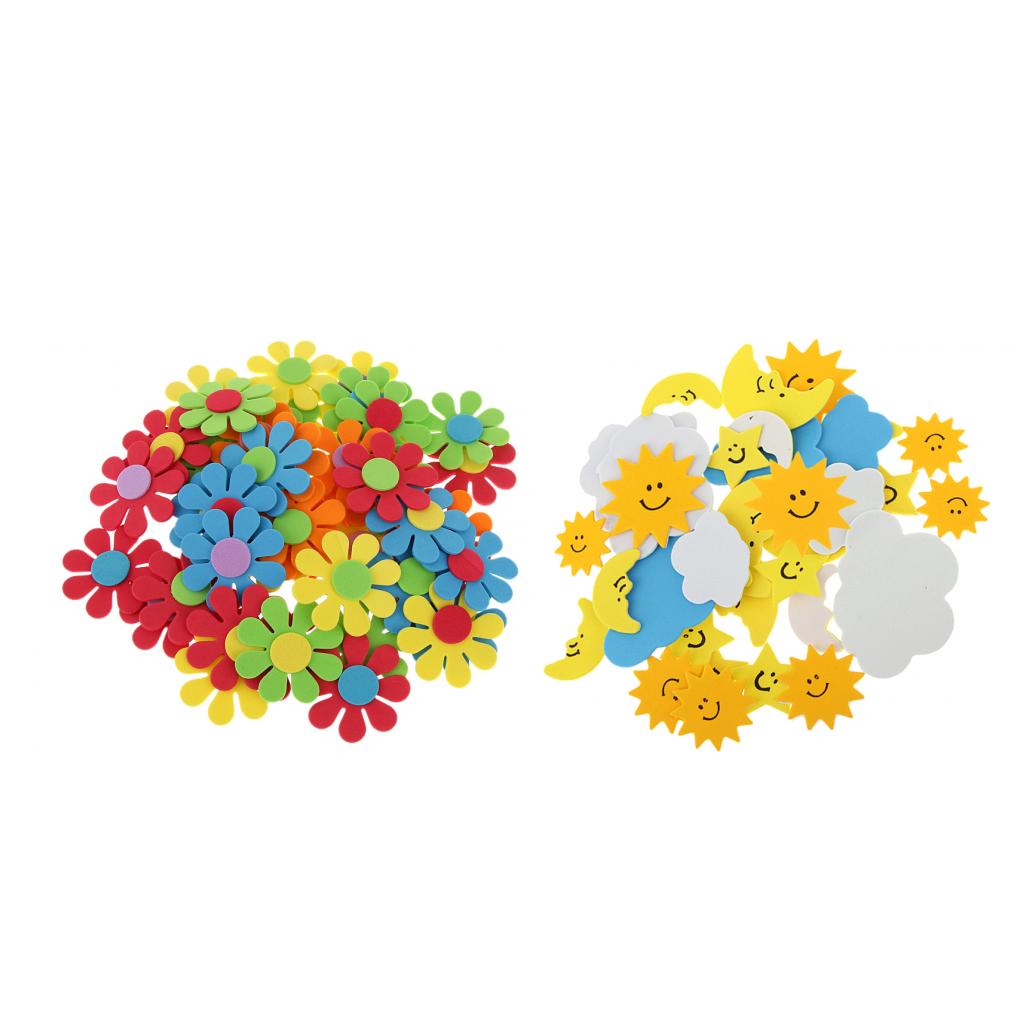 80 Pieces Mixed Foam Flower Sun Clouds Moon Sticker for Kids DIY Crafting