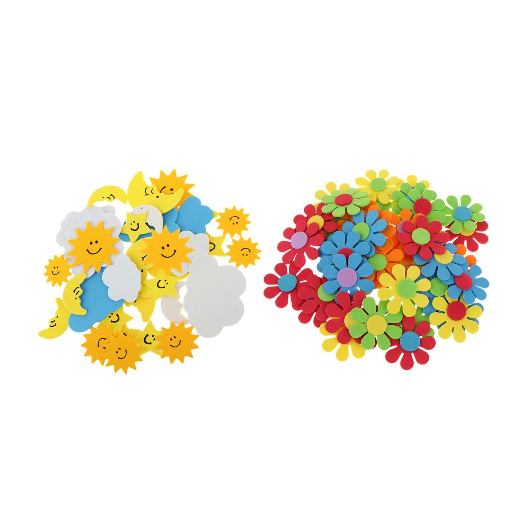 80 Pieces Mixed Foam Flower Sun Clouds Moon Sticker for Kids DIY Crafting