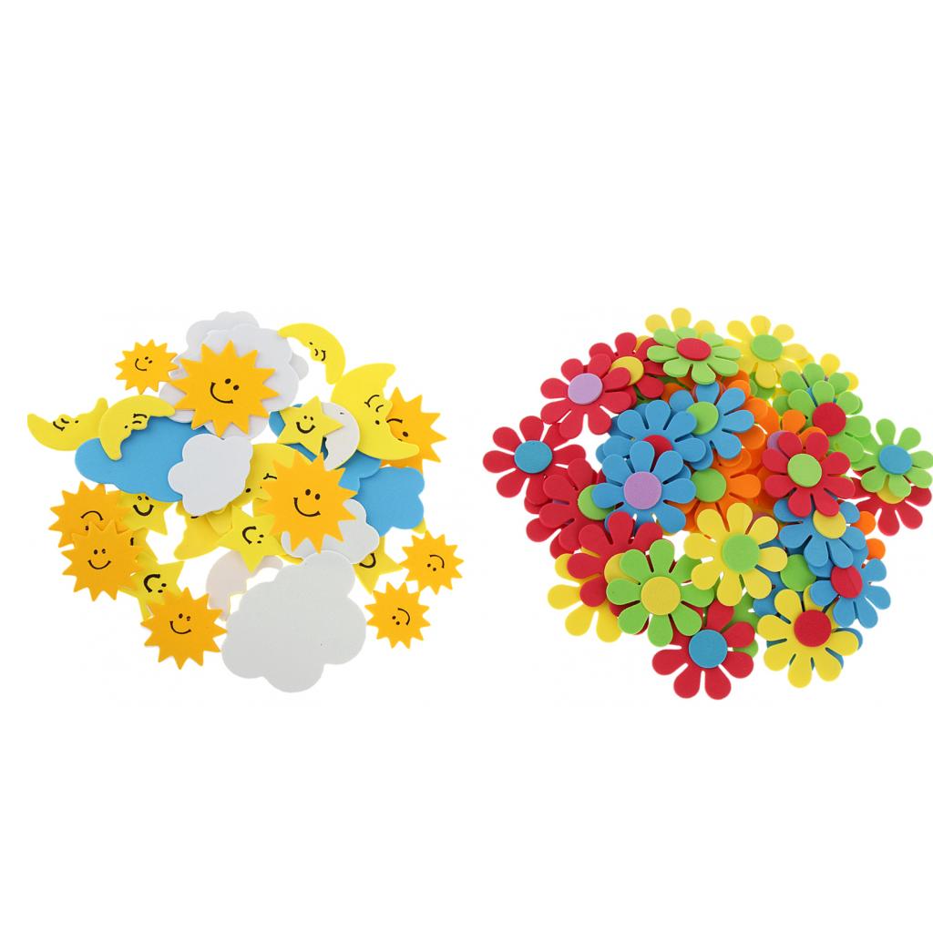 80 Pieces Mixed Foam Flower Sun Clouds Moon Sticker for Kids DIY Crafting