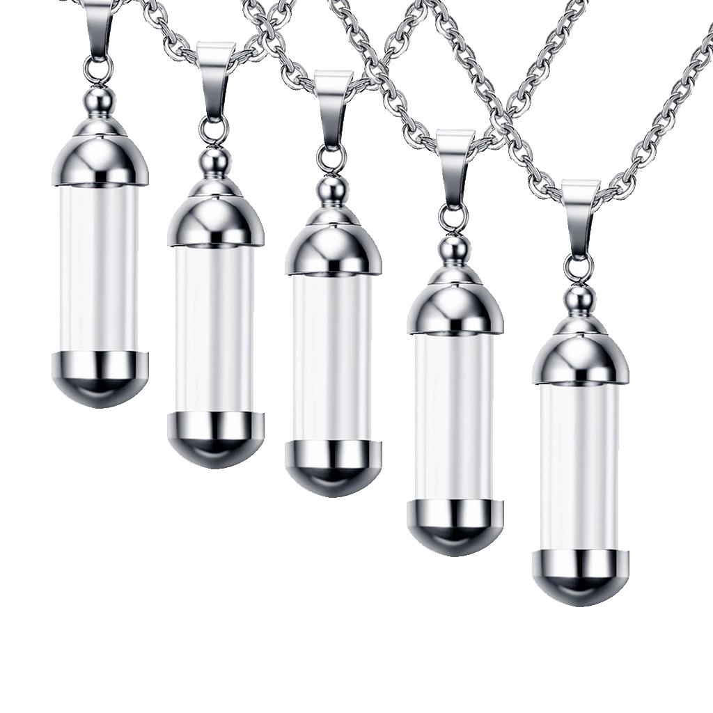 5 Pieces Steel Glass Container Tube Urn Keepsake Cremation Pendant Necklace