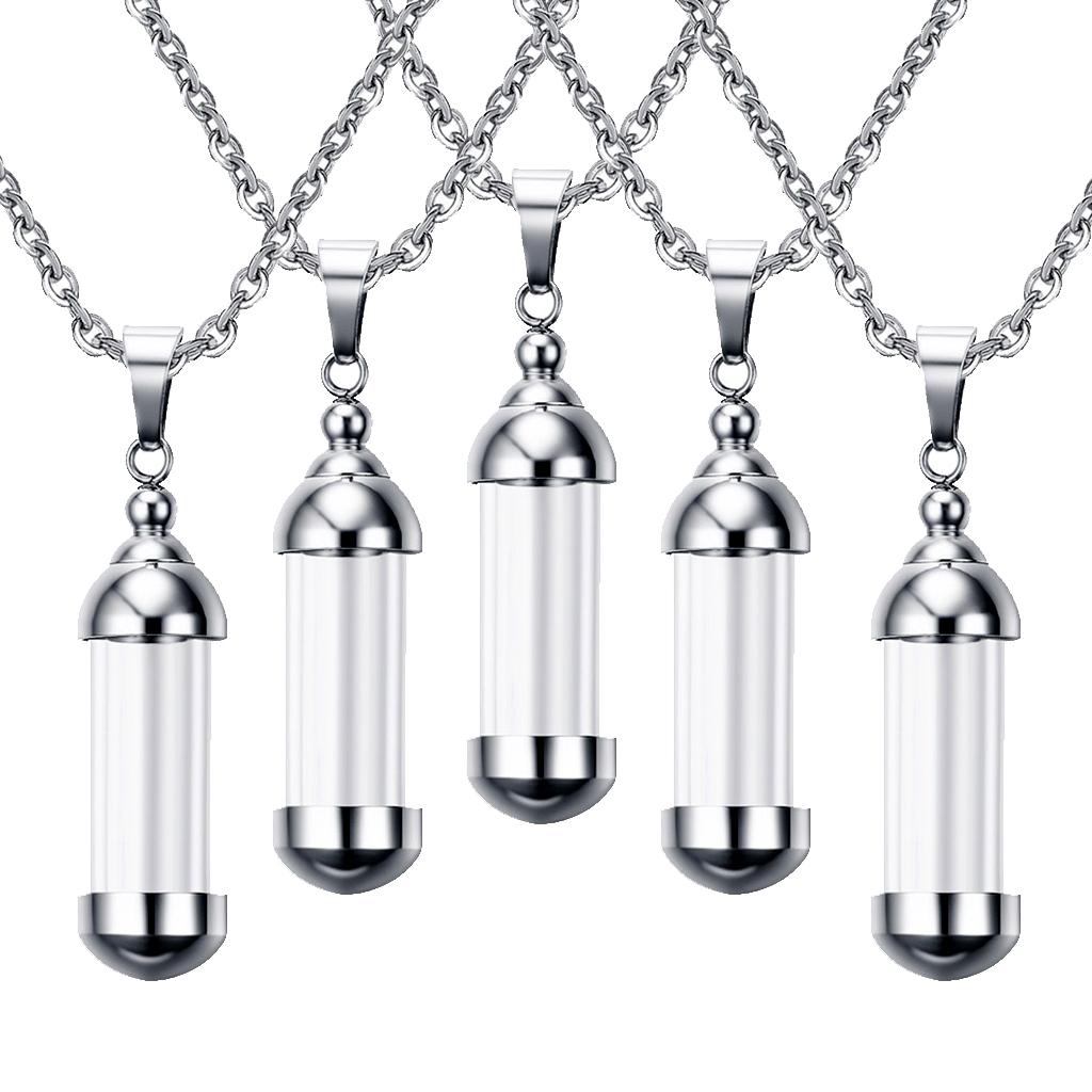 5 Pieces Steel Glass Container Tube Urn Keepsake Cremation Pendant Necklace