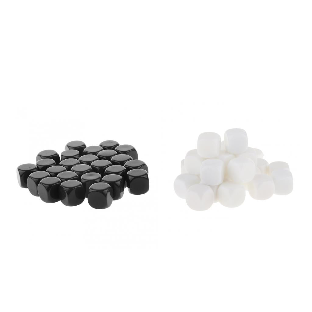 50x Opaque 16mm Six Sided Dices D6 Dies for D&D RPG Party Game Black & White