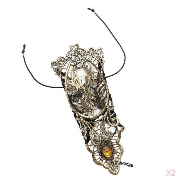 2 Pieces Flower Lace Bracelet Gothic Wedding Bridal Slave Bracelet Ring