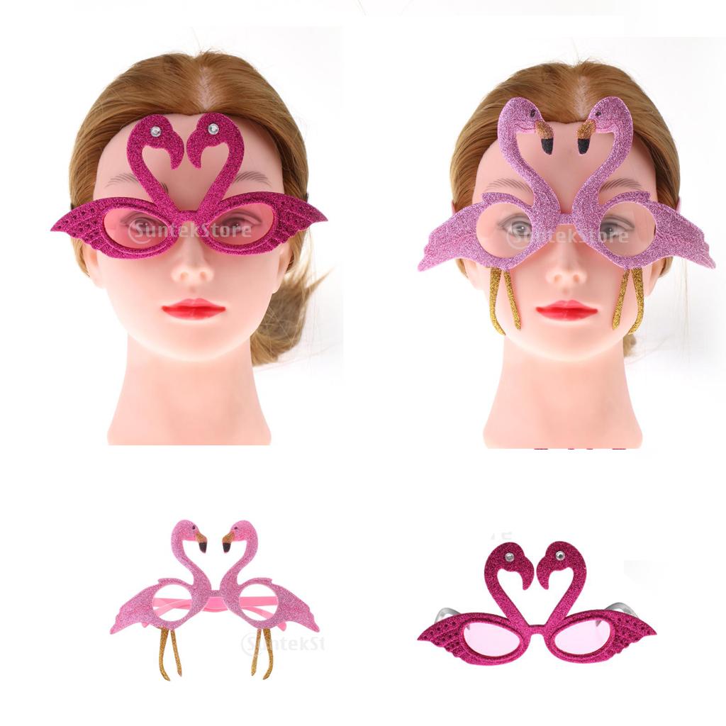 2 Novelty Tropical Flamingo Sunglasses Glitter Purple Fancy Party Glasses