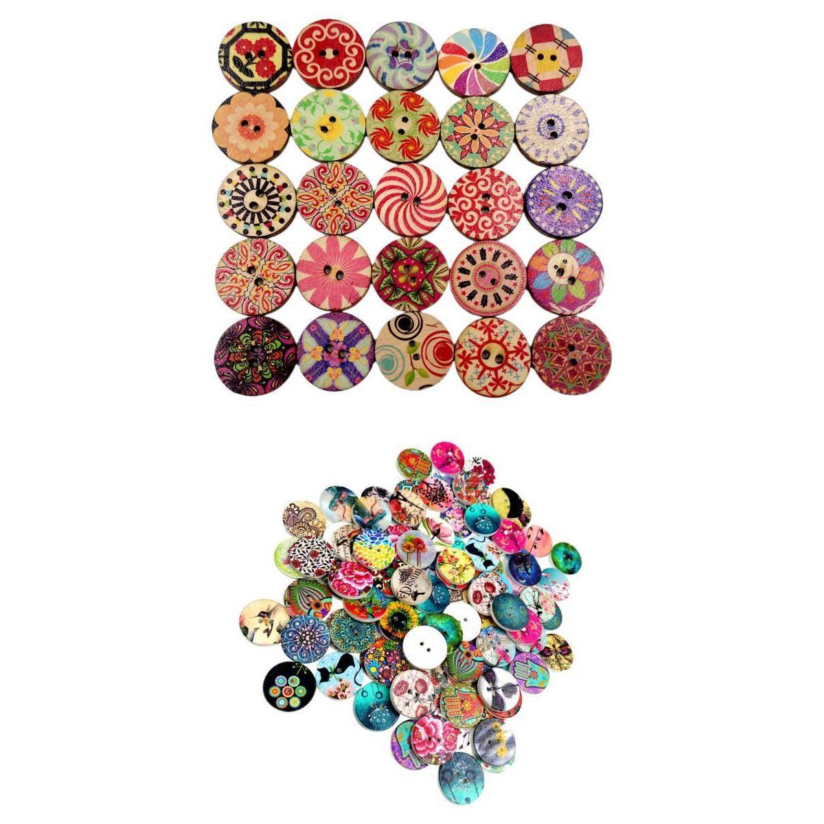 200pcs Mixed Wooden 2 Holes Painted Sewing Buttons Craft DIY Scrapbooking