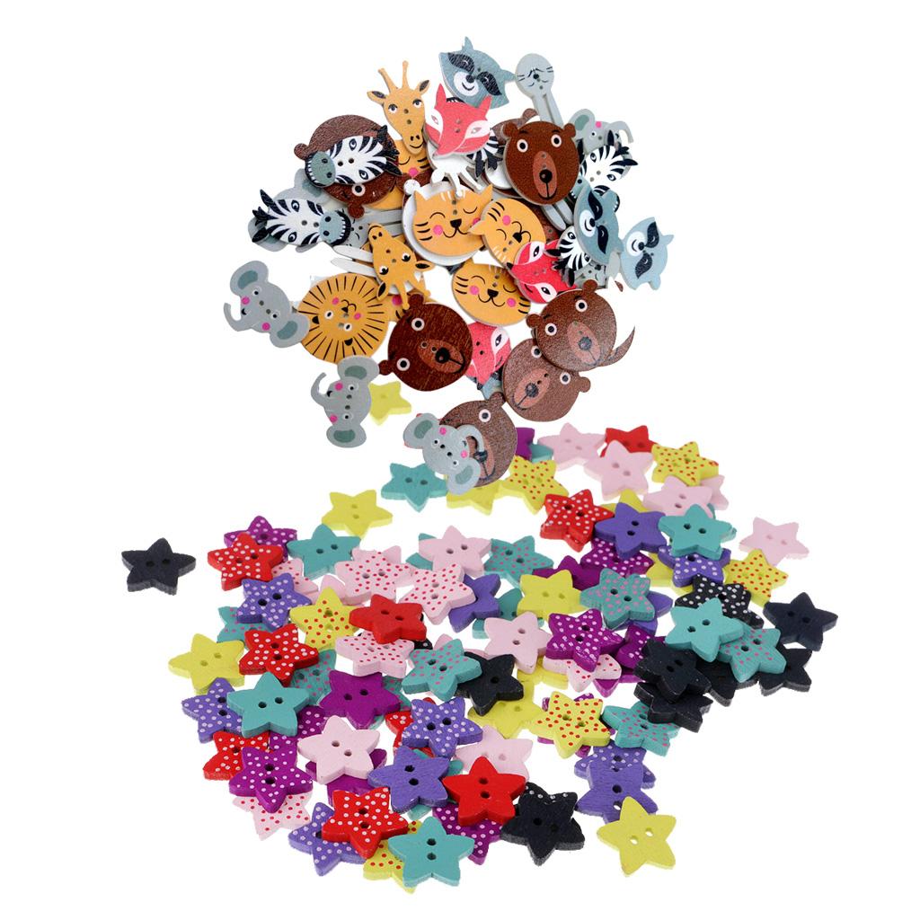 150pcs Star Shape Polka Dot Wood Buttons for DIY Sewing Scrapbooking