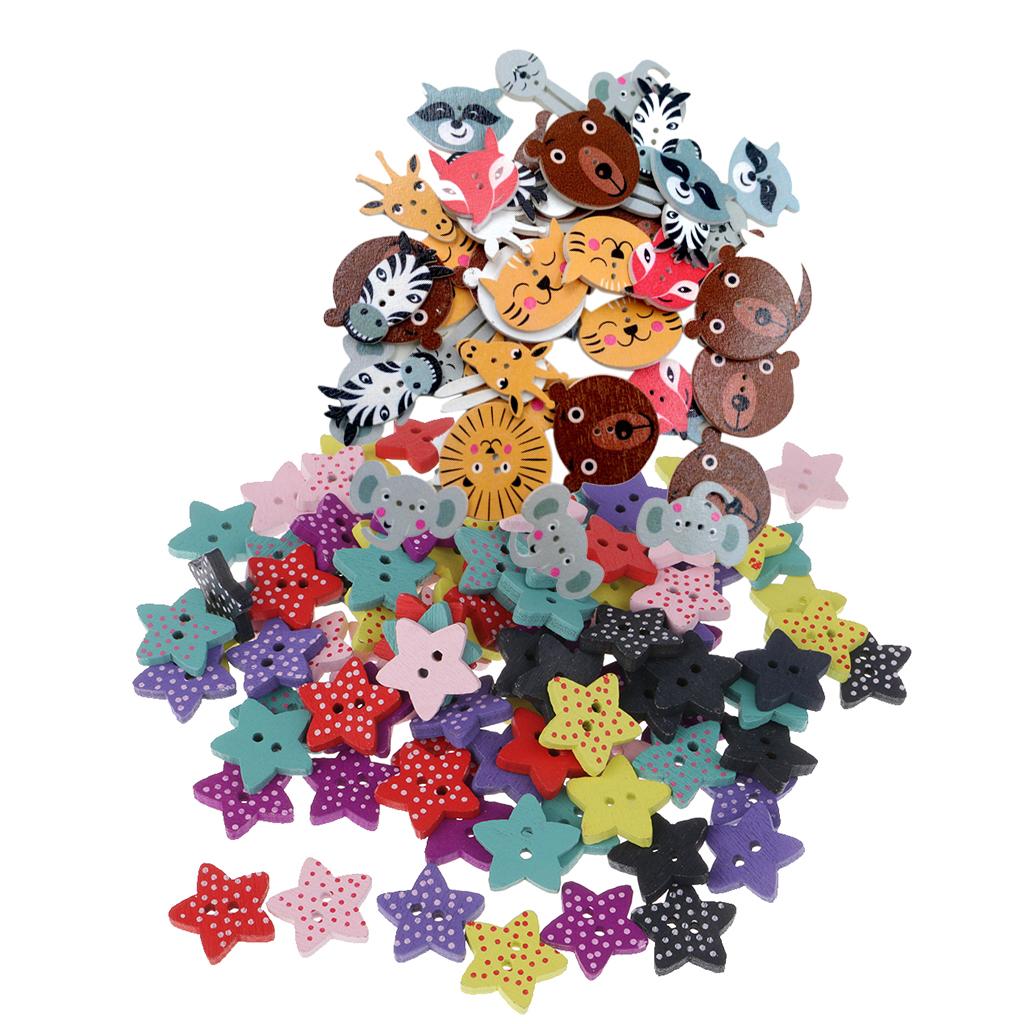 150pcs Star Shape Polka Dot Wood Buttons for DIY Sewing Scrapbooking