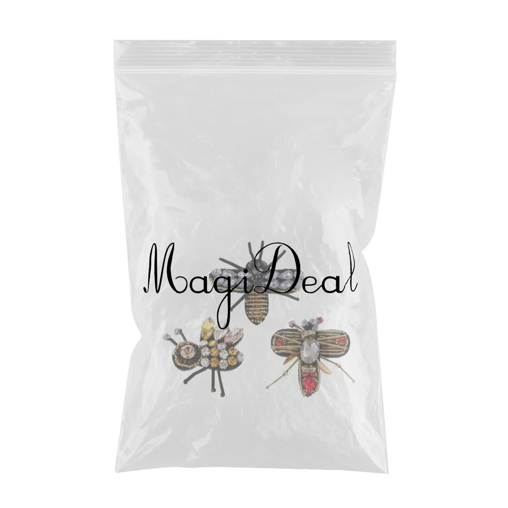 3pcs Bee Sequins Rhinestones Beaded Patches Sew on Patch Appliques Decor