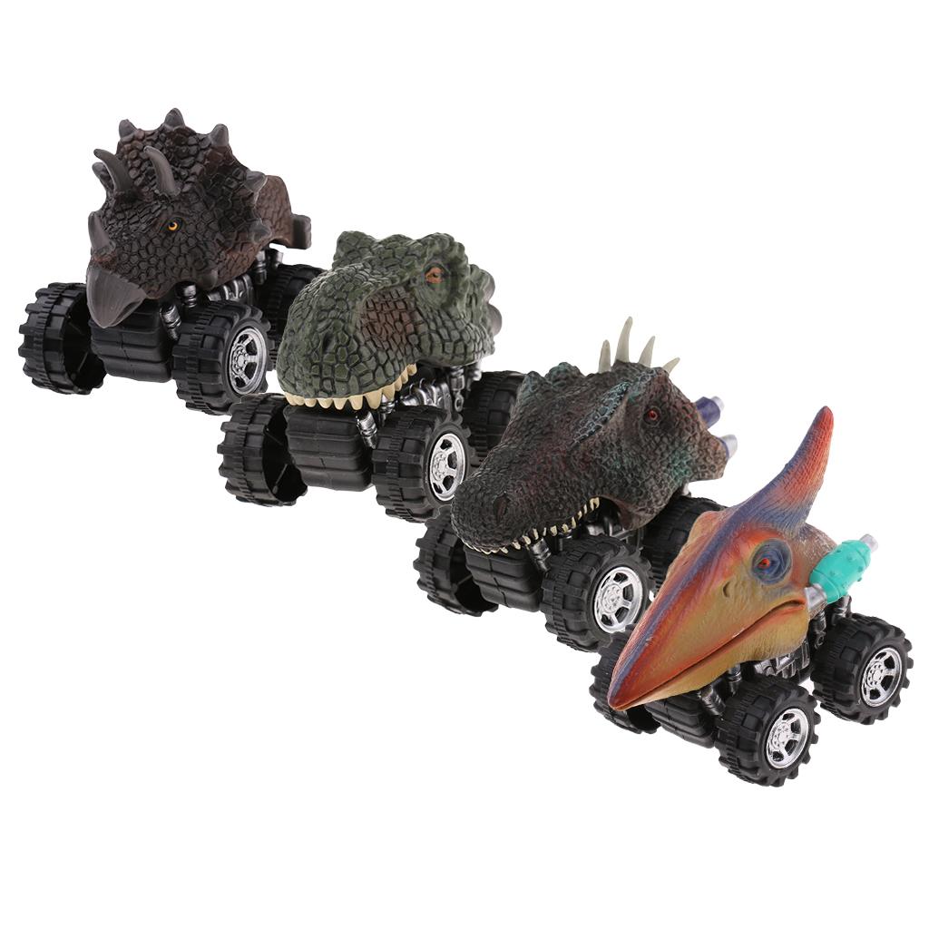 4 Pcs Children Pull Back Car Dinosaur Figures Jurassic Toy Model