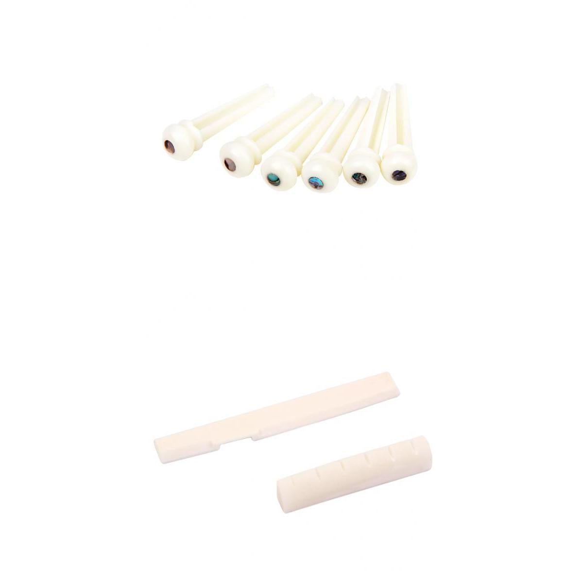 6 Pieces Acoustic Guitar Bone Bridge Pins with Saddle Nut for Guitar Parts