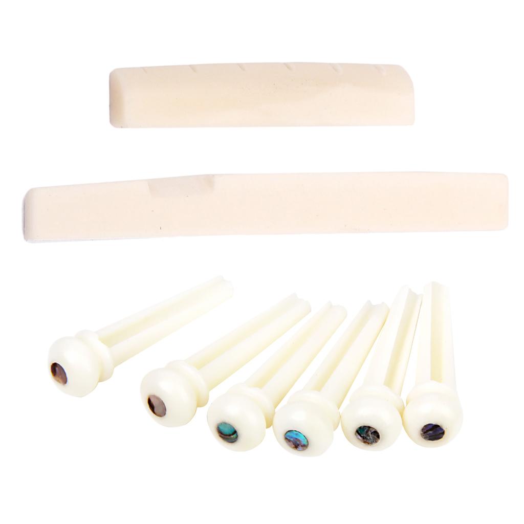 6 Pieces Acoustic Guitar Bone Bridge Pins with Saddle Nut for Guitar Parts