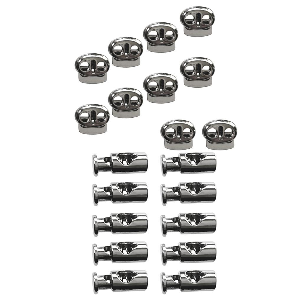 20pcs Metal Barrel Oval String Cord Locks 1/2 Hole Toggle Spring Clasp Stop