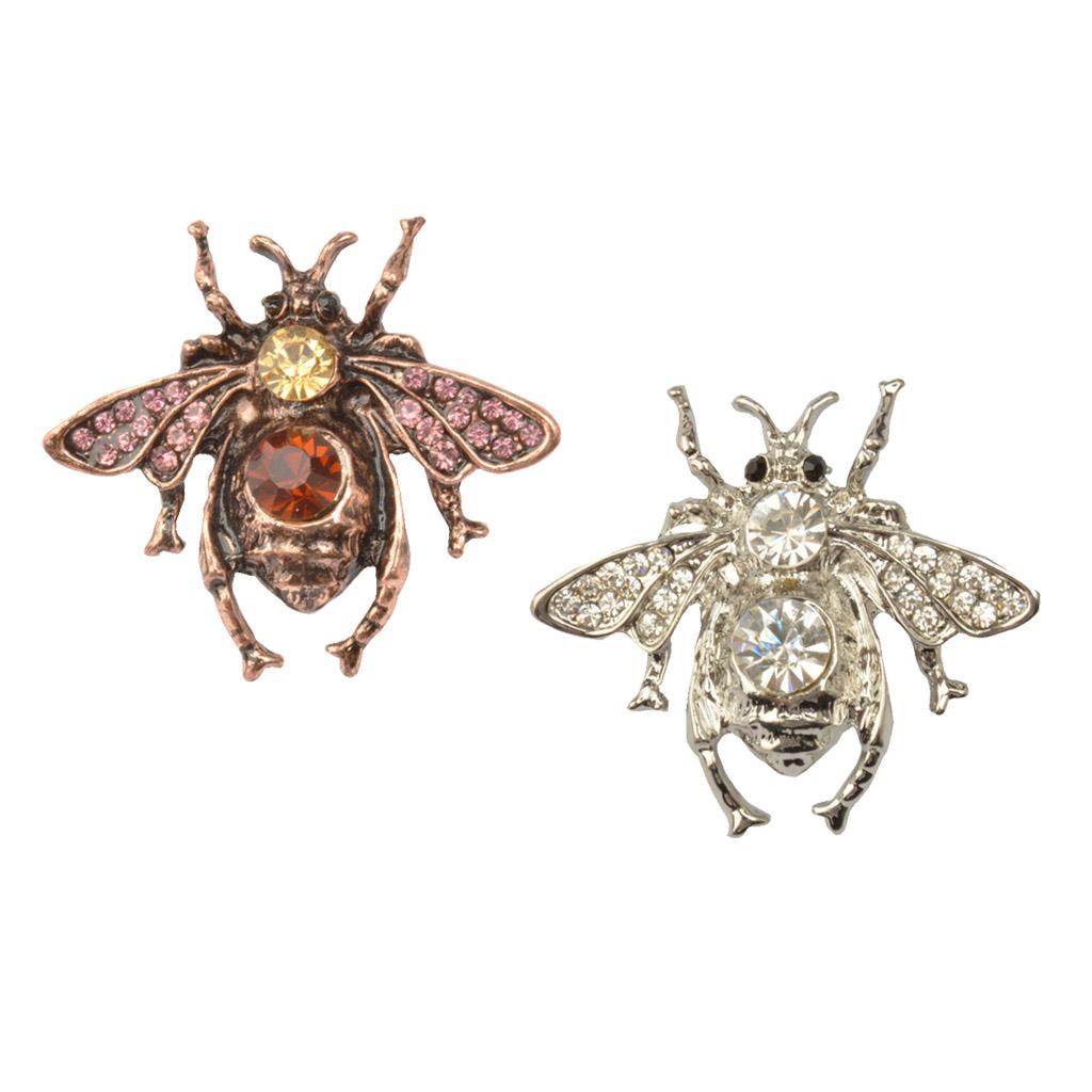 2 Pieces Fashion Women Men Crystal Honey Bee Brooch Pin Insects Pin Jewelry
