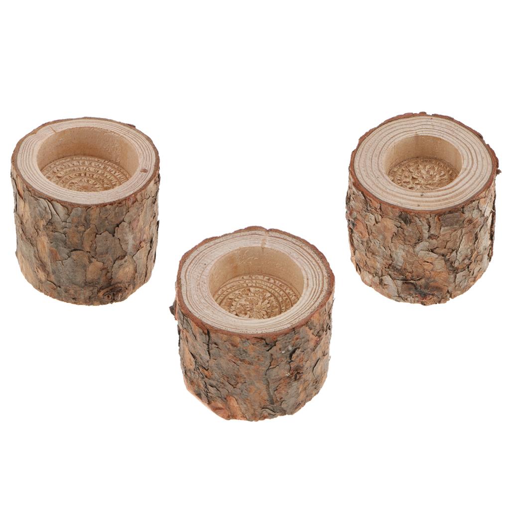 3x Natural Tree Stump Wooden Candle Holder Tea Light for Candlelight Dinner