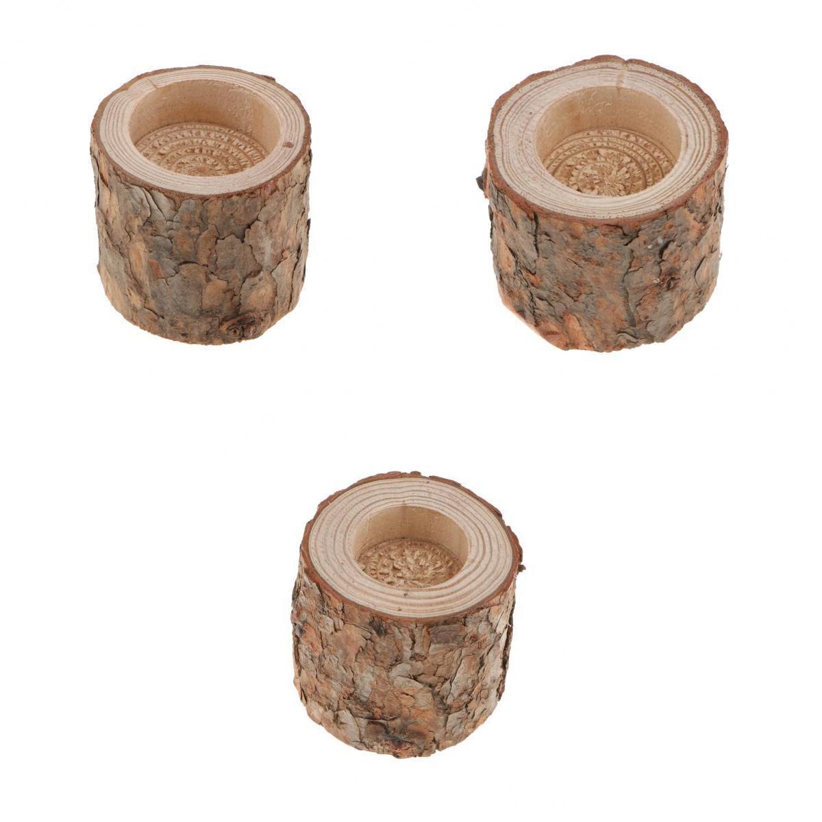 3x Natural Tree Stump Wooden Candle Holder Tea Light for Candlelight Dinner
