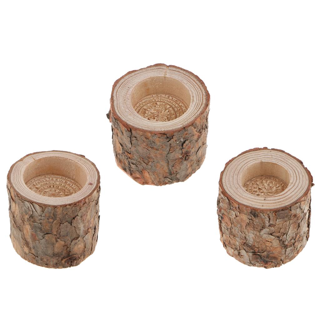 3x Natural Tree Stump Wooden Candle Holder Tea Light for Candlelight Dinner