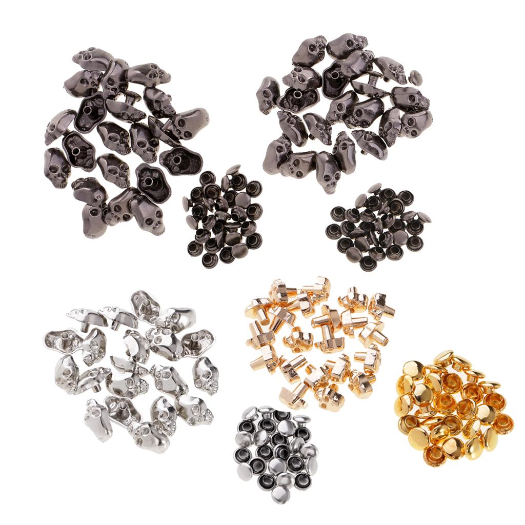 80 Sets Gothic Skull Head Studs Punk Rivets for Bag Shoes Leathercraft