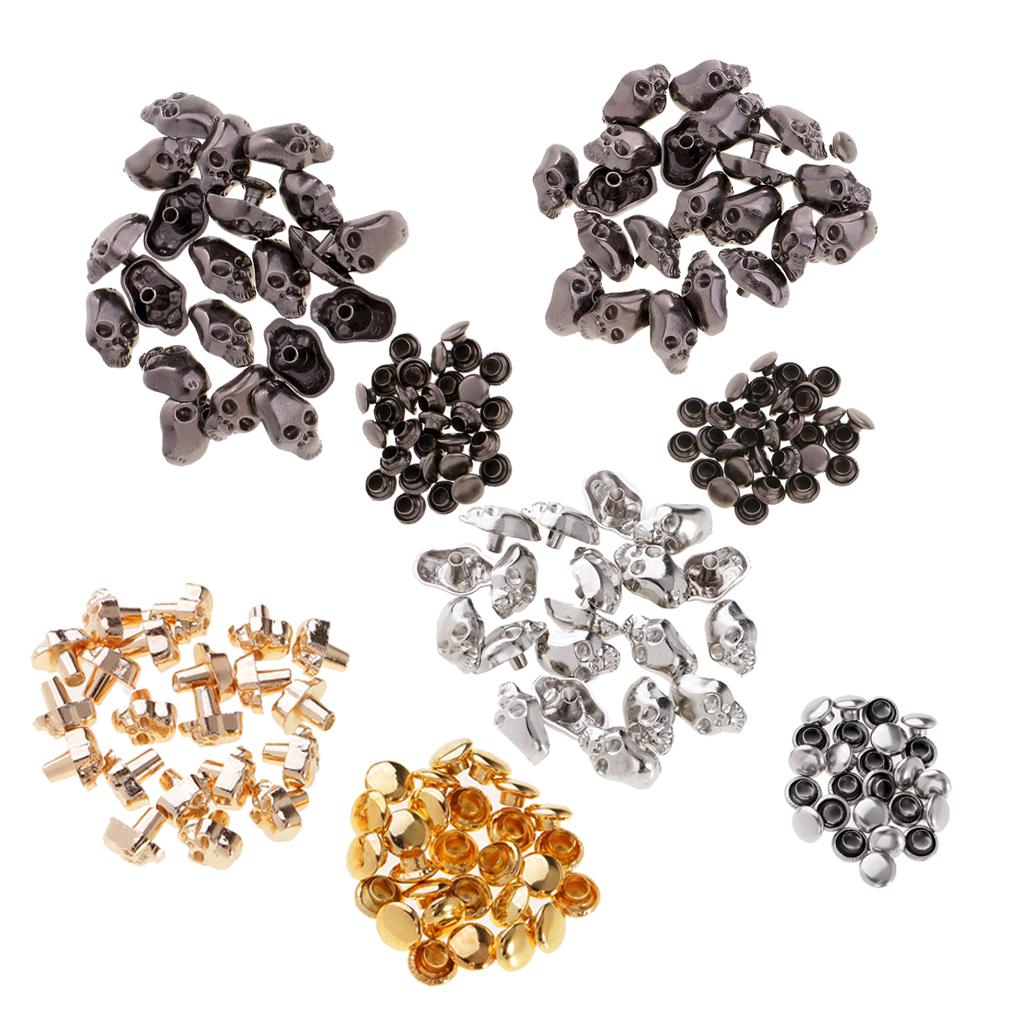 80 Sets Gothic Skull Head Studs Punk Rivets for Bag Shoes Leathercraft