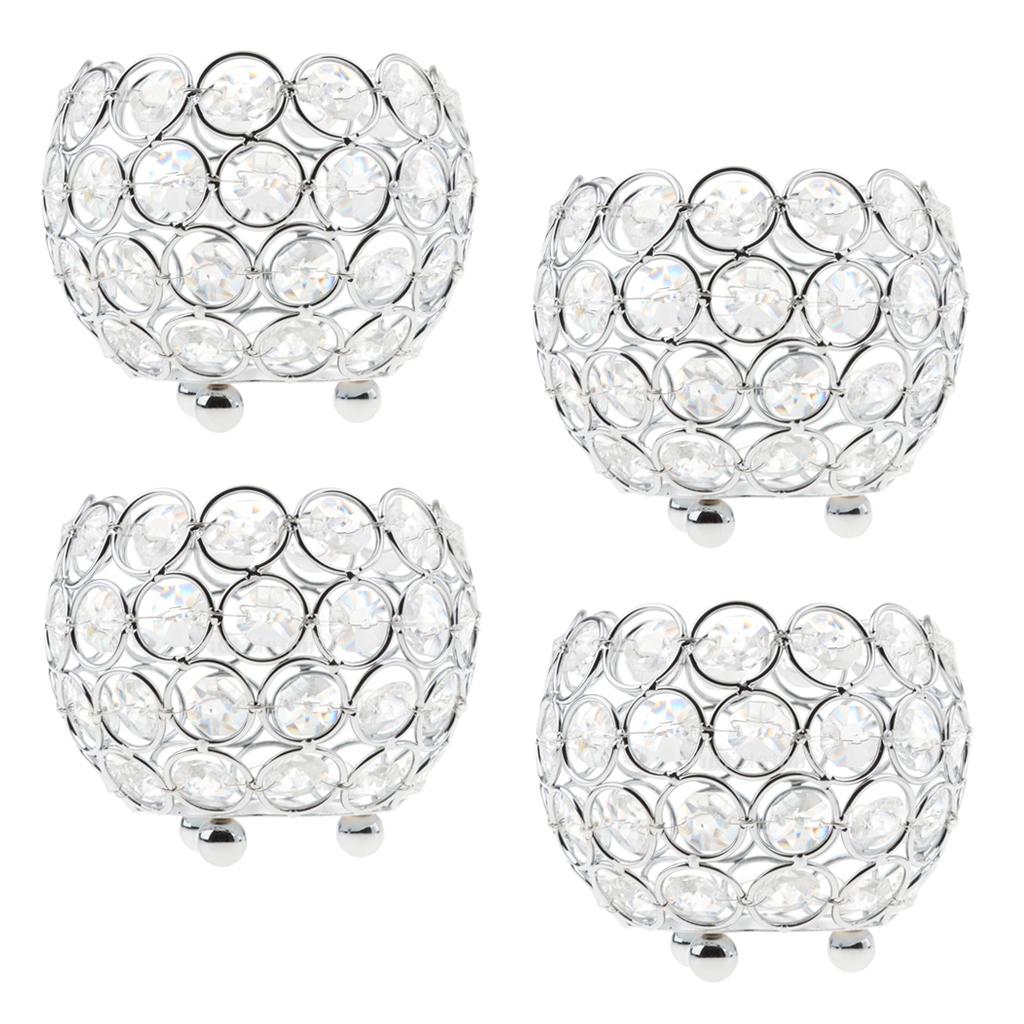 4Pcs 10cm Crystal Bling Votive Candle Holder Wedding Centerpiece Silver