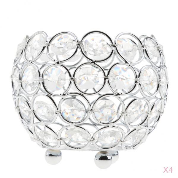 4Pcs 10cm Crystal Bling Votive Candle Holder Wedding Centerpiece Silver