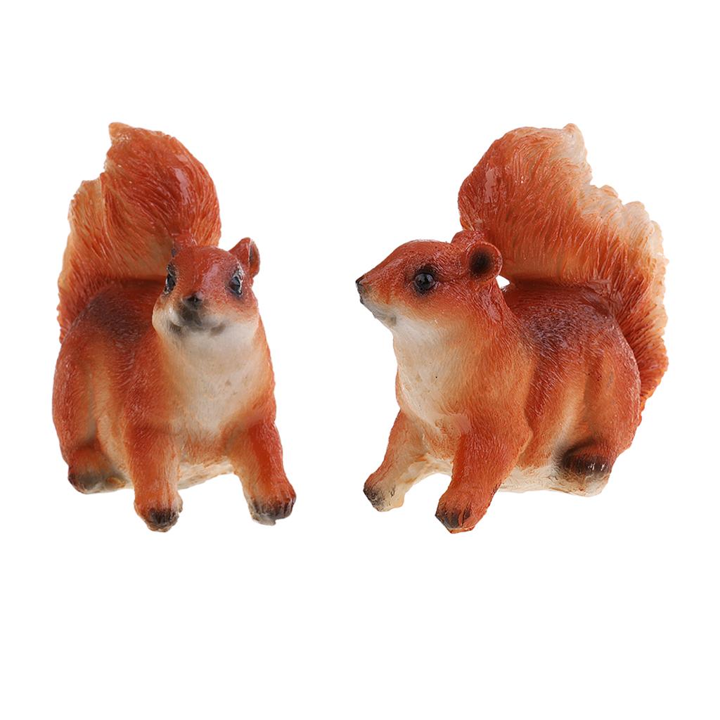 2x Realistic Squirrel Figure for Home Table Garden Yard Statues Lawn Decor
