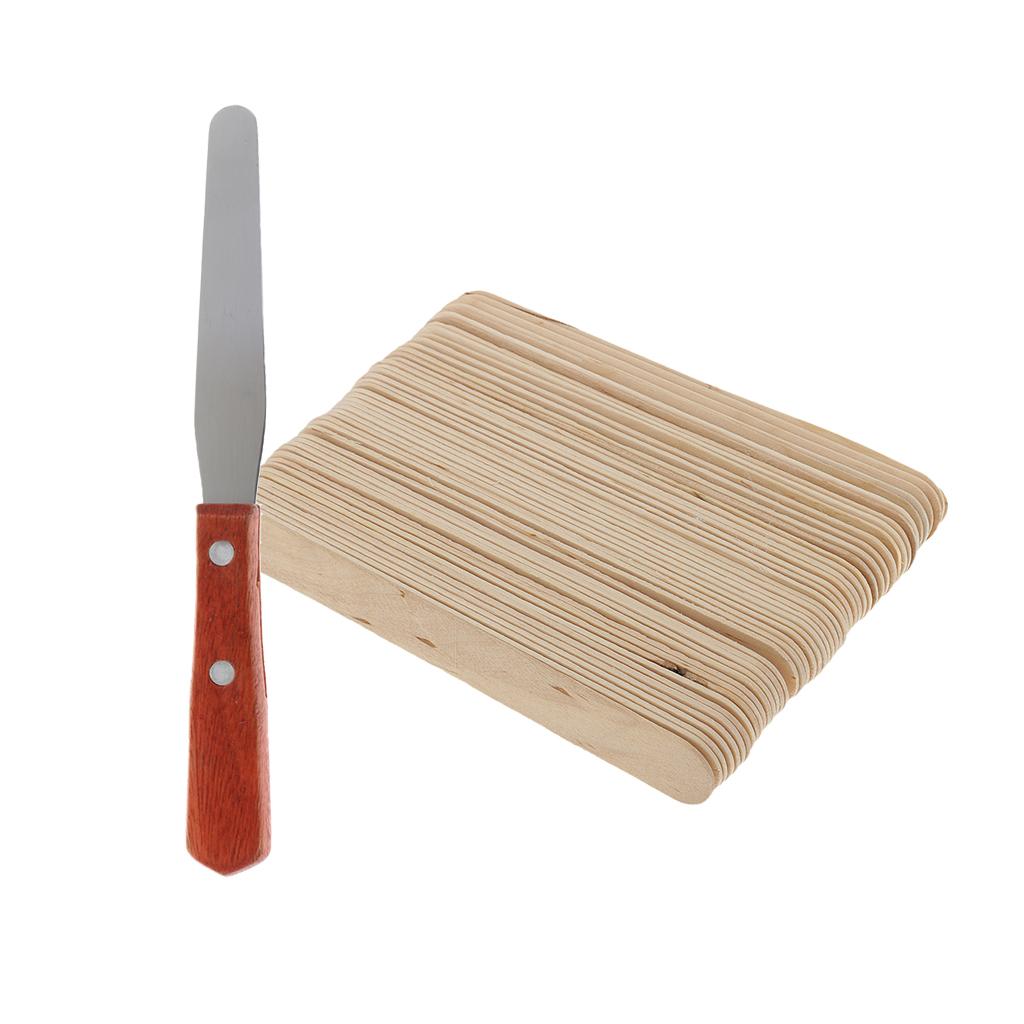 50 Pieces Wooden Waxing Tongue Depressor Tattoo Wax Stick + Reusable Spatula