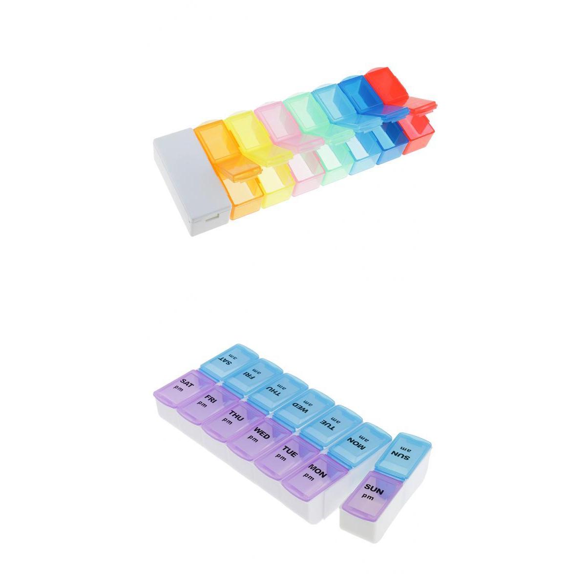 2 Pieces 14 Slots 7 Day Pill Tablet Storage Box Weekly Medicine Organizers