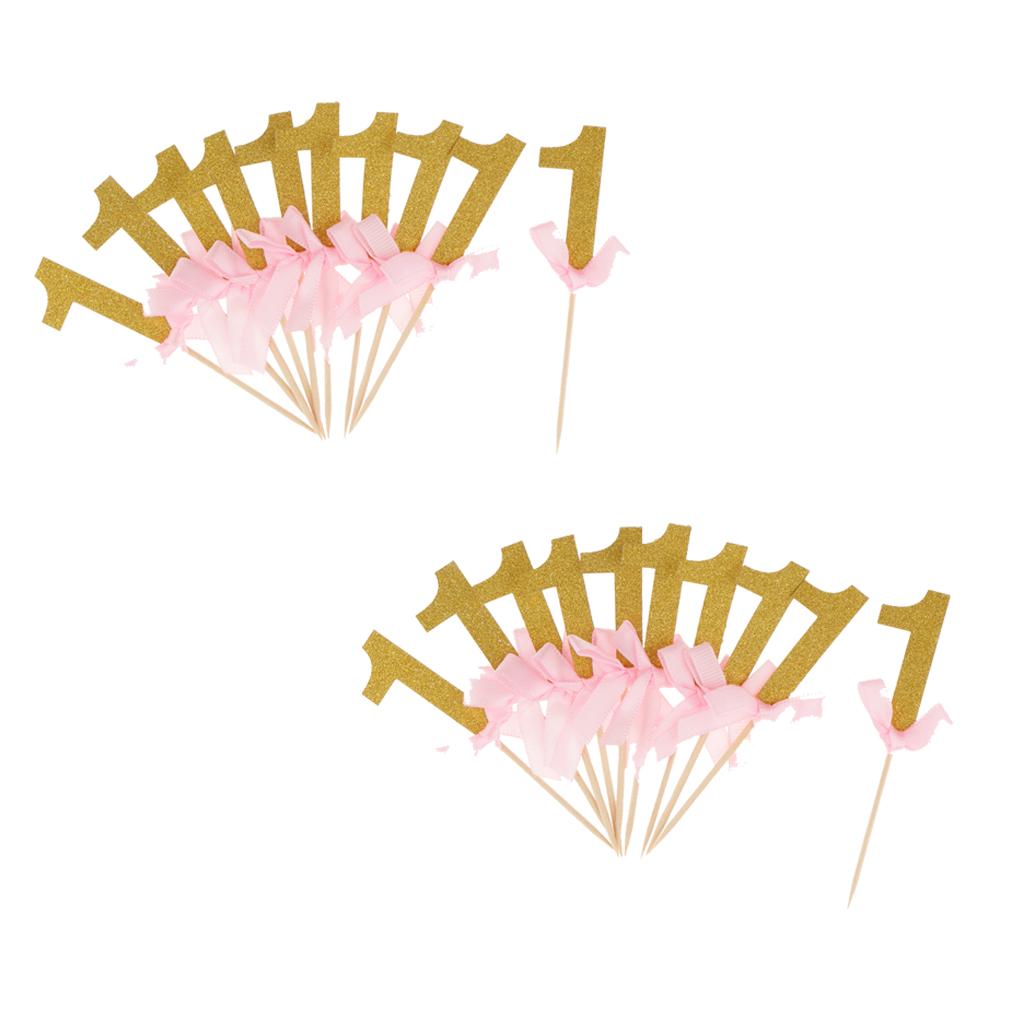 24pcs Glitter Number One Cake Cupcake Topper Pick Kids 1st Birthday Party