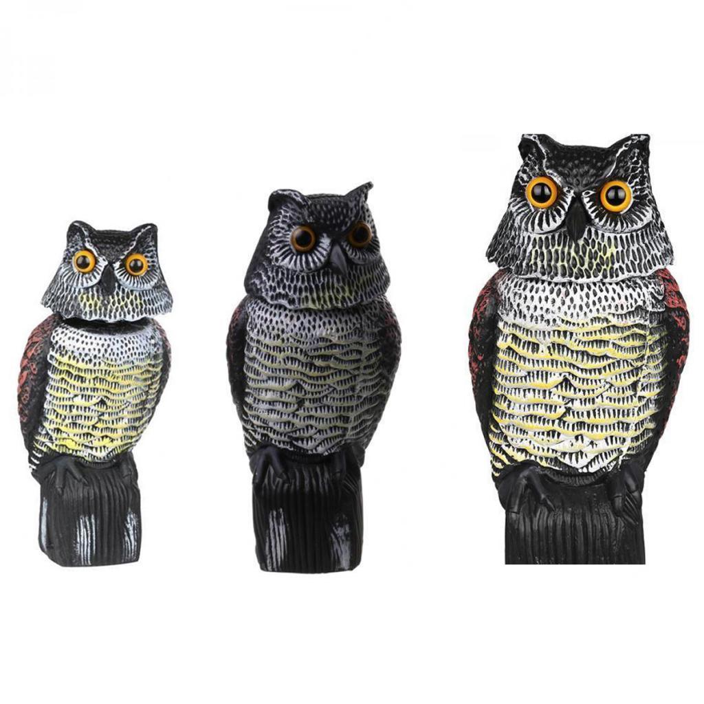 3 Pieces Realistic Plastic Owl Decoy Bird Scarer with Rotating Head & Scerws