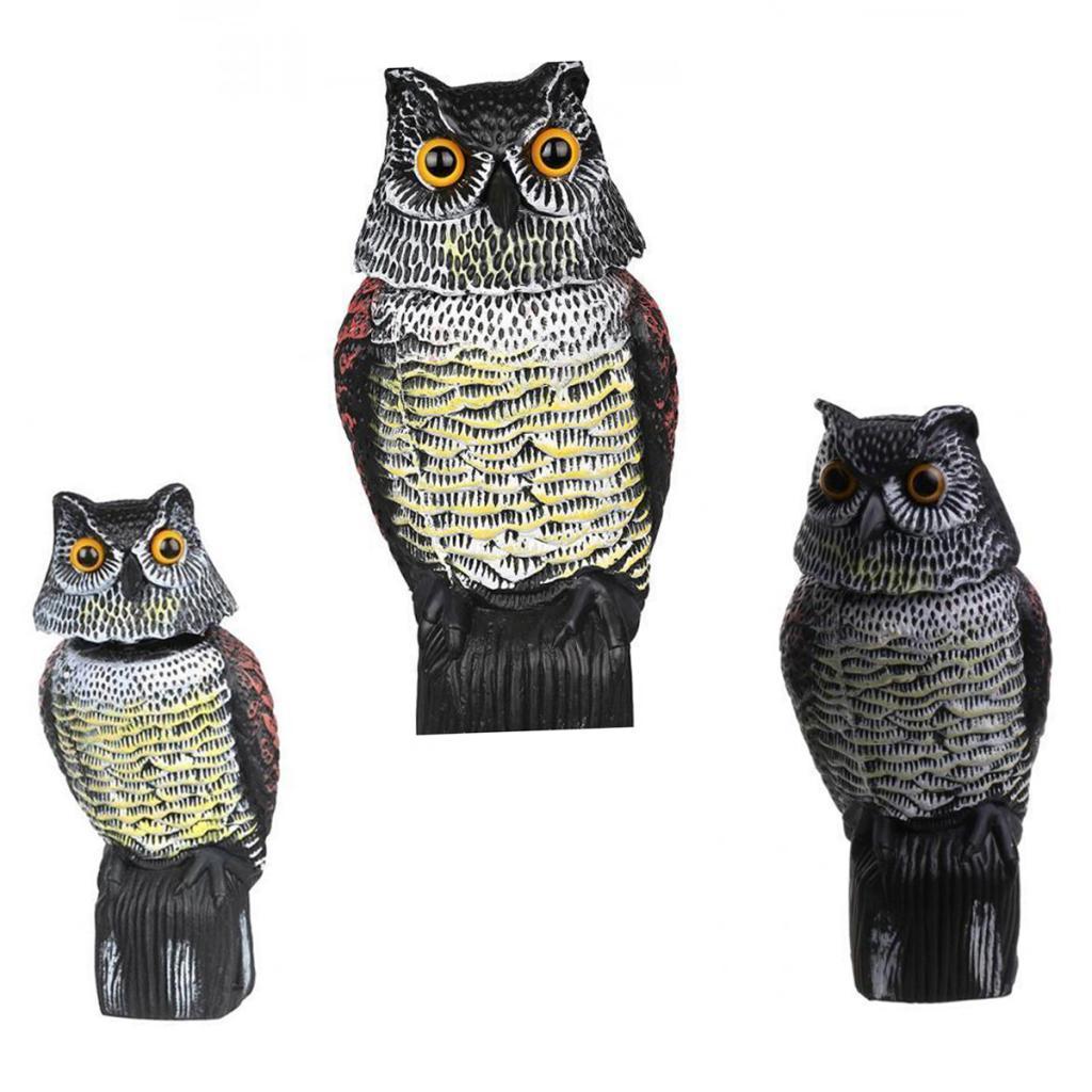 3 Pieces Realistic Plastic Owl Decoy Bird Scarer with Rotating Head & Scerws
