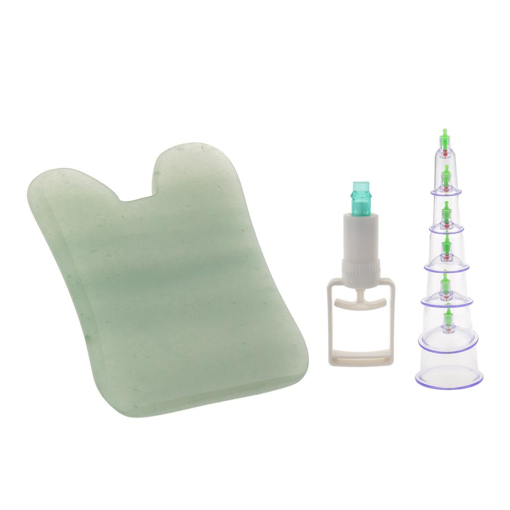 6 Pieces Vacuum Suction Cupping Massage Cups Set with Jade Guasha Board Tool