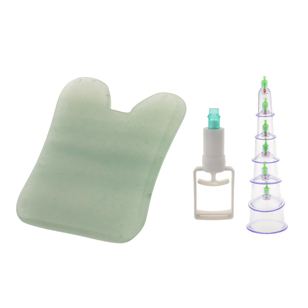 6 Pieces Vacuum Suction Cupping Massage Cups Set with Jade Guasha Board Tool