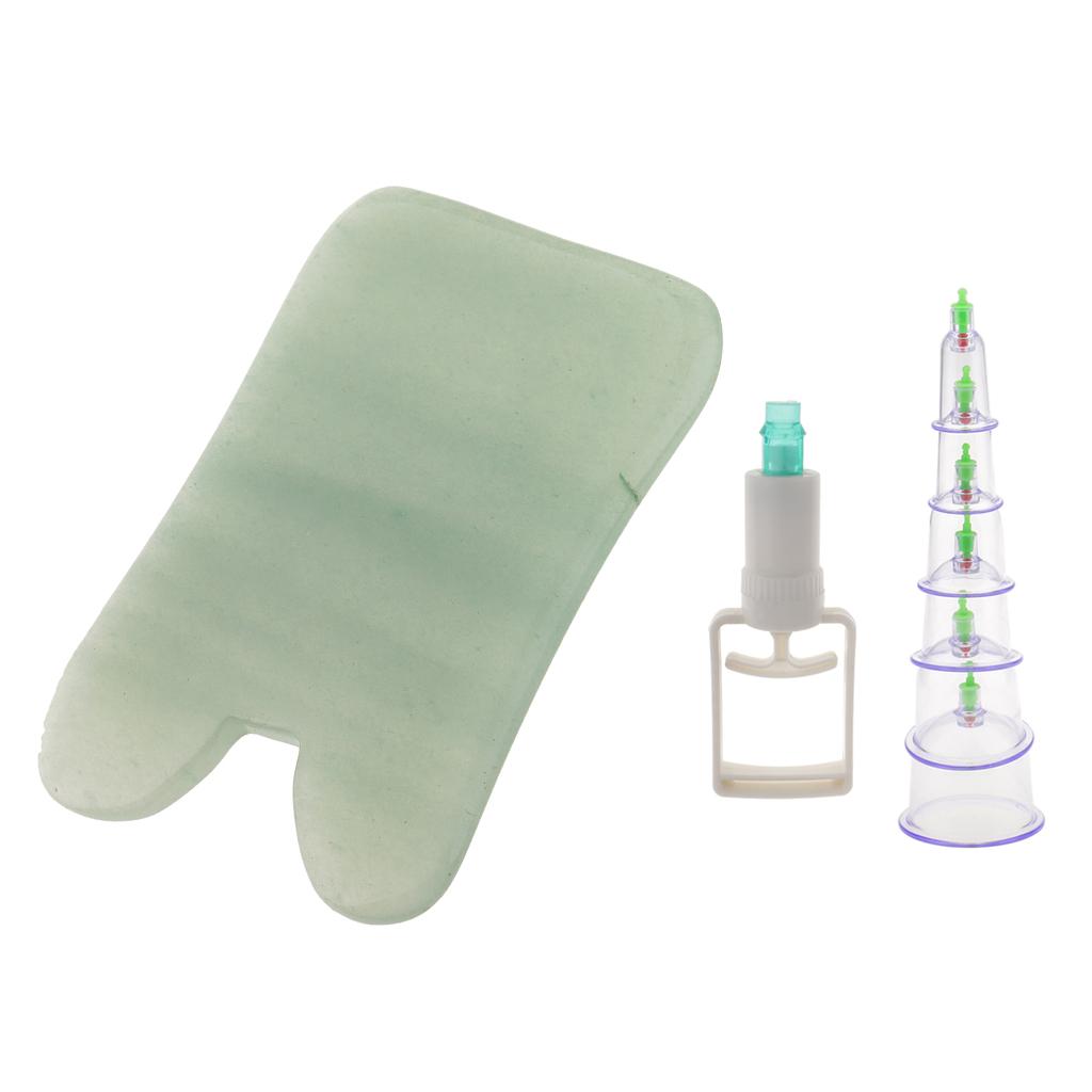 6 Pieces Vacuum Suction Cupping Massage Cups Set with Jade Guasha Board Tool