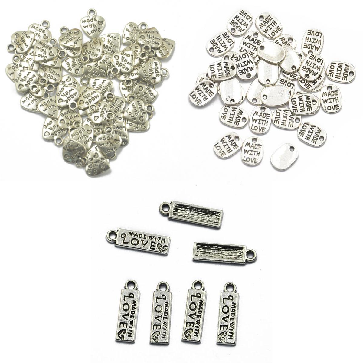150 Pieces MADE WITH LOVE Rectangle Oval Heart Shape Pendant DIY Findings