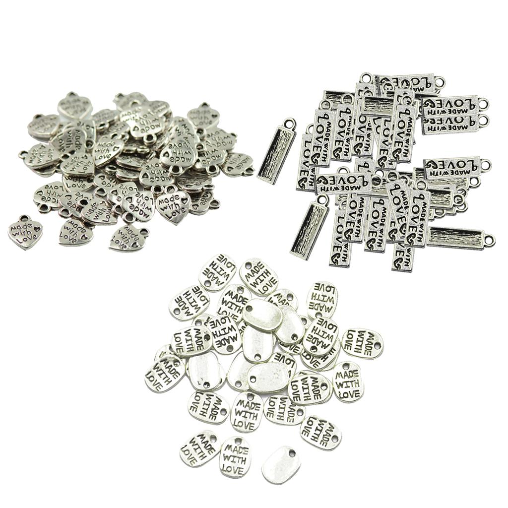 150 Pieces MADE WITH LOVE Rectangle Oval Heart Shape Pendant DIY Findings