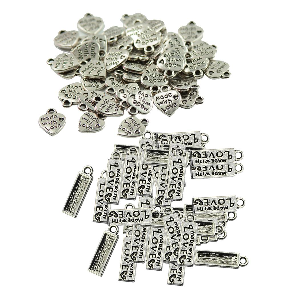 100 Pieces MADE WITH LOVE Rectangle Love Heart Shape Pendant DIY Making