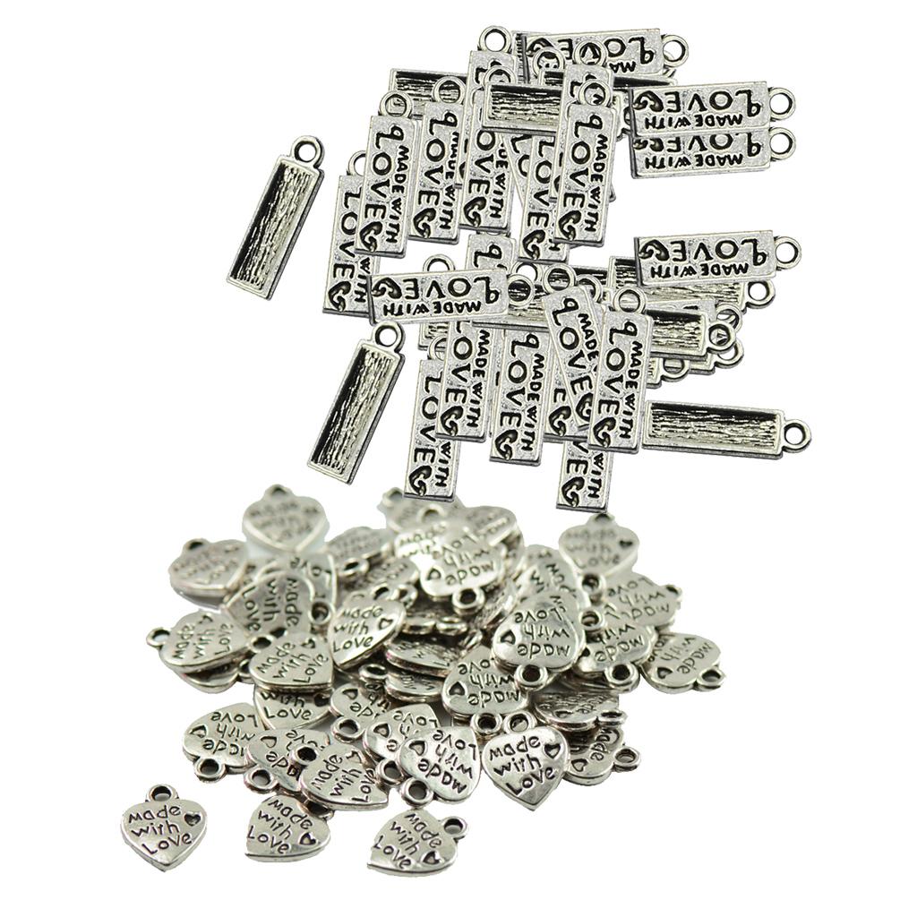 100 Pieces MADE WITH LOVE Rectangle Love Heart Shape Pendant DIY Making